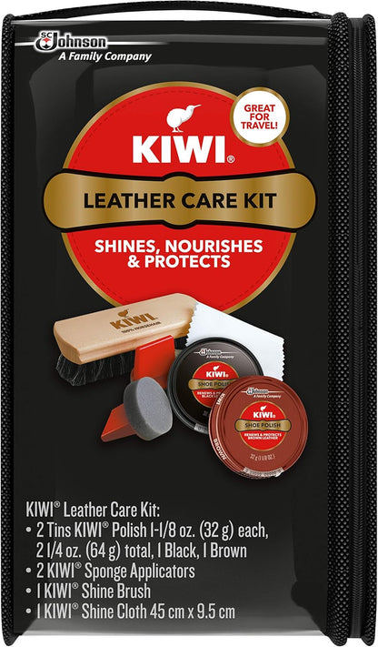 Kiwi Leather Care Kit - Shoe Polish, Wax, Brush, Sponge - Best Memorial Day Sale Kiwi