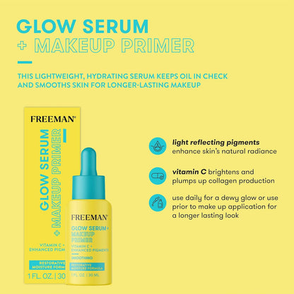 Freeman Glow Booster Serum + Makeup Primer, Lightweight Hydrating Face Serum, Face Primer For Long Lasting Makeup, Infused With Vitamin C, Brightens & Plumps Skin, 1.0 fl.oz./ 50 mL Bottle, 2 Pcs Y Pay More