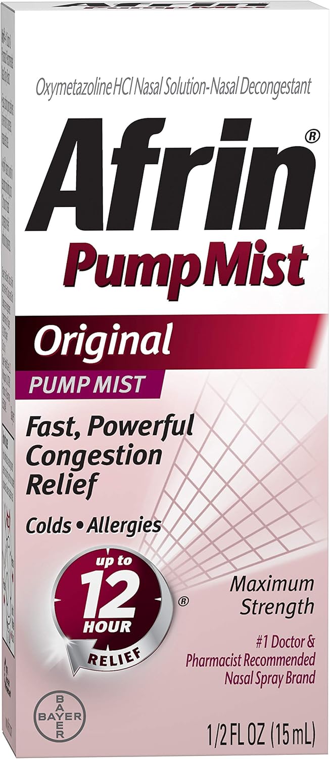 Afrin cold Pump Mist 12 Hour Relief, Original, 0.5 fl oz, Spray (Pack of 2) Y Pay More