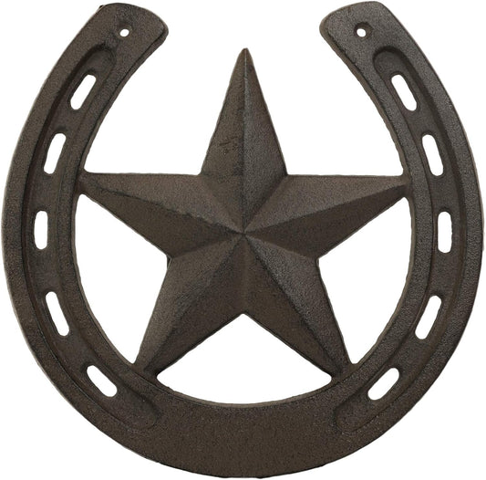 Ebros Gift 10 Wide Rustic Cast Iron Metal Horseshoe With Western Star Wall Decor Art Plaque Cutout Southwest Country Cowboy Rodeo Racing Horses Horseshoes Vintage Decorative Accent For Walls Y Pay More