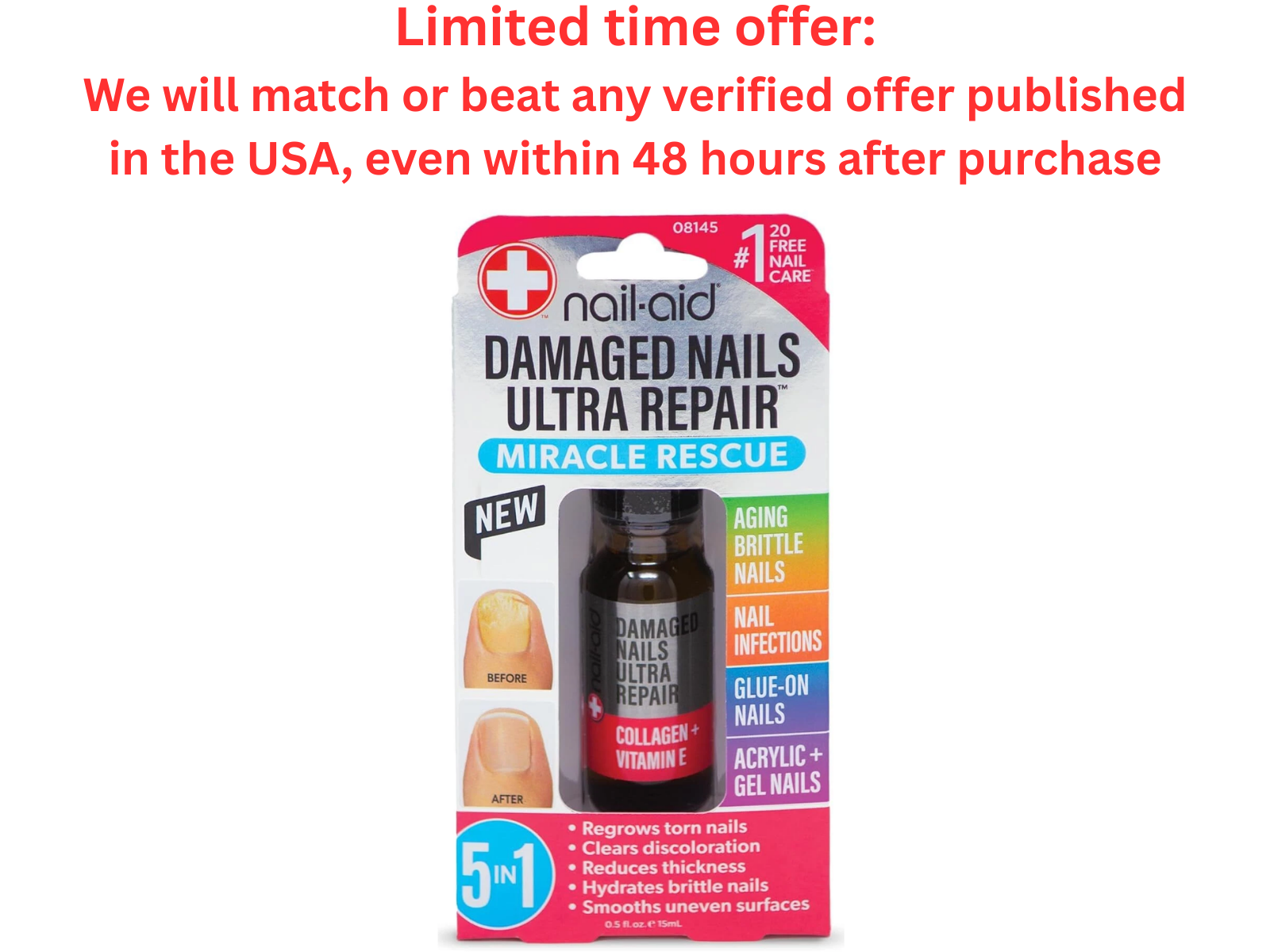 Nail-Aid 5-in-1 Multi-Repair Reduces Discoloration 15ml | Best Clearance Sale Nail-Aid