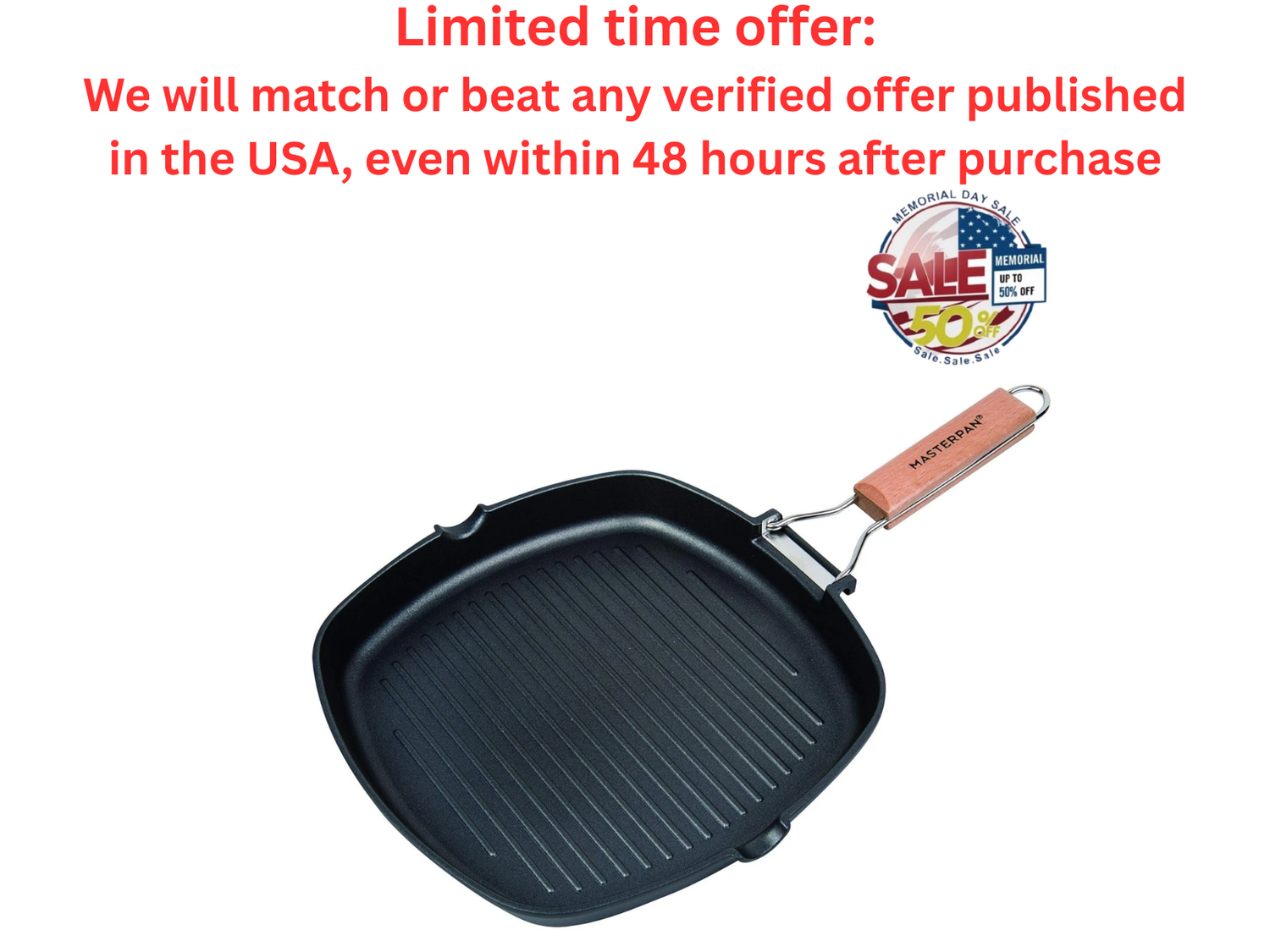 MasterPan 11" Non-Stick Grill Pan Folding Handle Aluminum Best Clearance Sale MASTERPAN