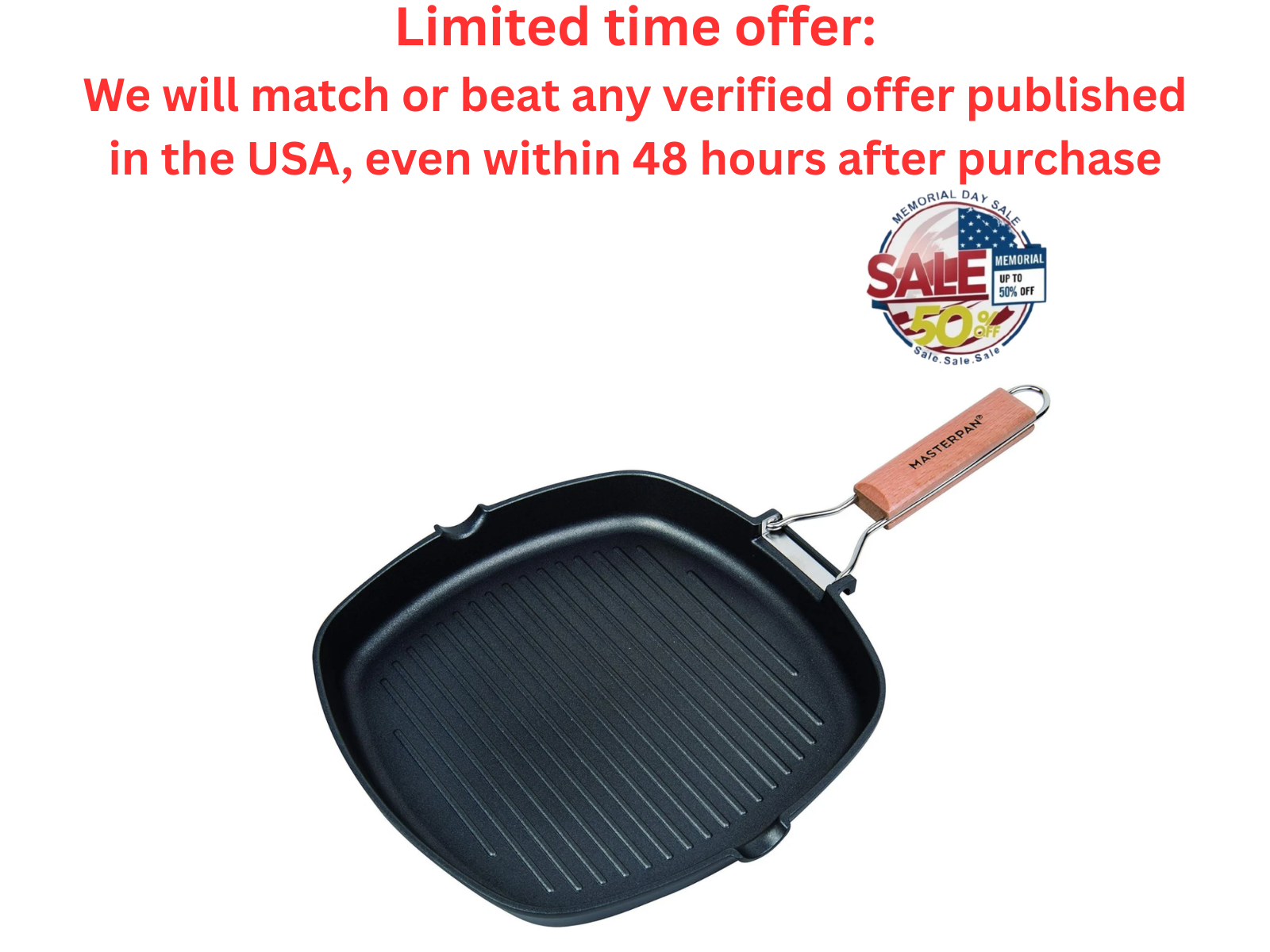 MasterPan 11" Non-Stick Grill Pan Folding Handle Aluminum Best Clearance Sale MASTERPAN