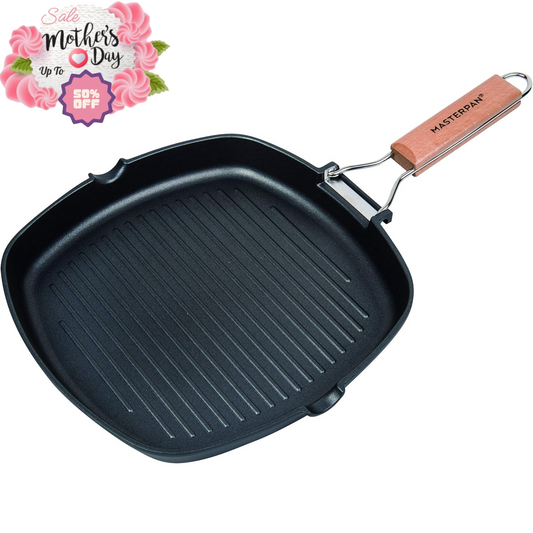 MasterPan 11" Non-Stick Grill Pan Folding Handle Aluminum | Mother's Day Gift MASTERPAN