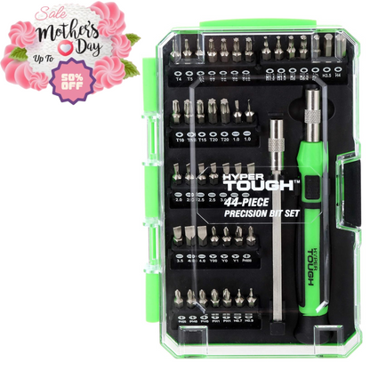 HYPER TOUGH 44-Piece Precision Bit Set, US Electrical Plugs | Mother's Day Sale Hyper Tough