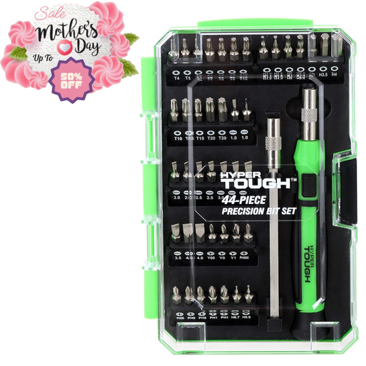 HYPER TOUGH 44-Piece Precision Bit Set, US Electrical Plugs | Mother's Day Sale Hyper Tough