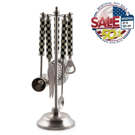 MACKENZIE-CHILDS Bar Tool Set 5pc Black White Check | Perfect Memorial Day Sale Y Pay More