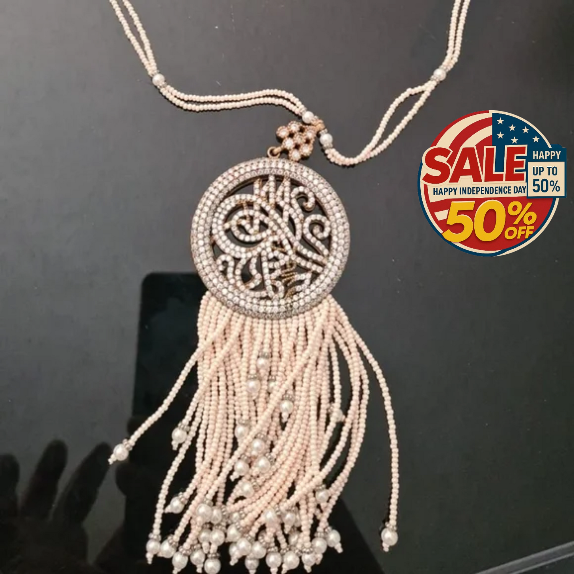 Beaded Necklace with Crystals, 16" Fancy & Stylish | Happy Independence Day Sale Y Pay More