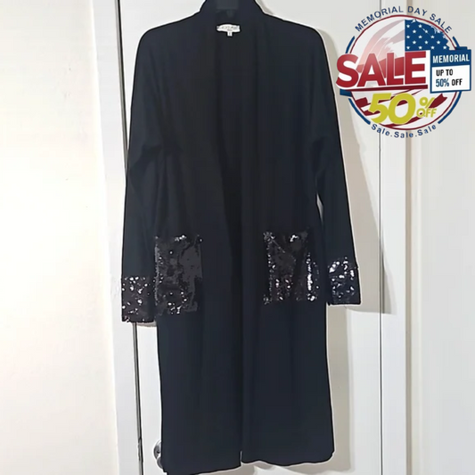 Sundus Black Cardigan Shiny Pockets, Size 2 M/L (L 43") | Best Memorial Day Sale Y Pay More