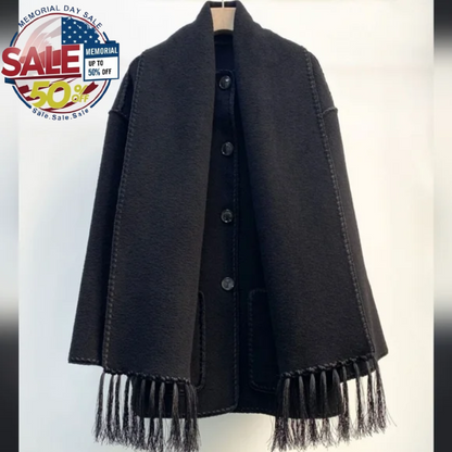 Embroidered Black Wool Blend Coat + Scarf Size (L) | Perfect Memorial Day Sale Y Pay More