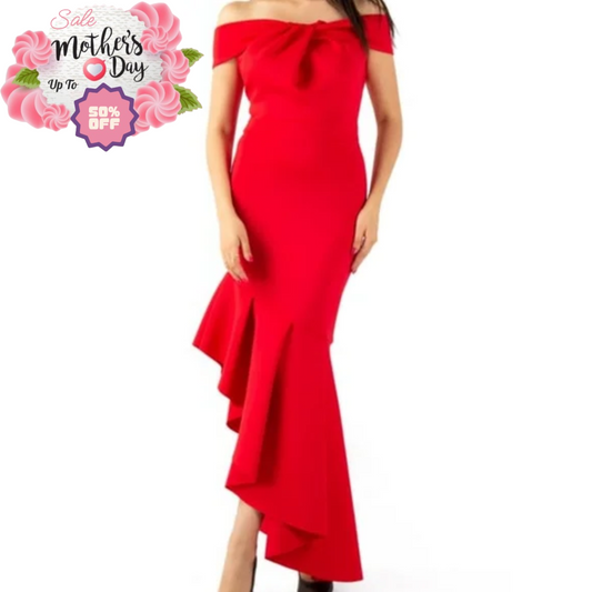 Off Shoulder Asymmetric Cut Scuba Red Dress Size 8-10 | Best Mother's Day Gift QUIZ
