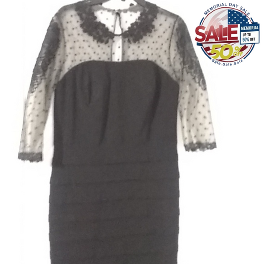 Black Dress with Embroidery & Mesh Shoulders Size S-12 | Best Memorial Day Sale Y Pay More