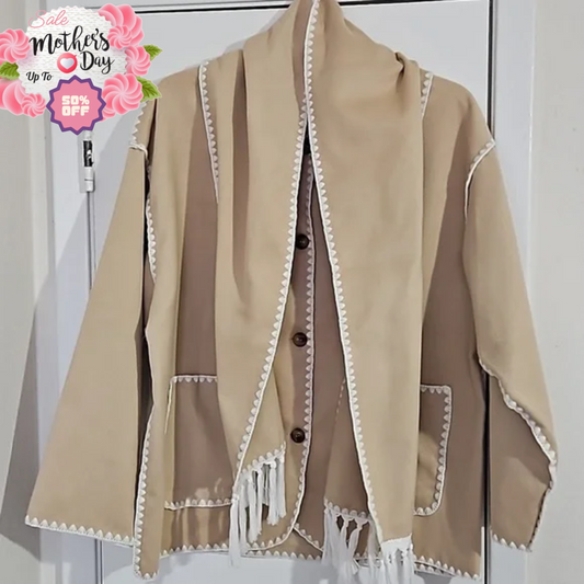 Embroidered Beige Jacket & Scarf S M L Warm Stylish Pre-Owned  Mother's Day Gift Y Pay More