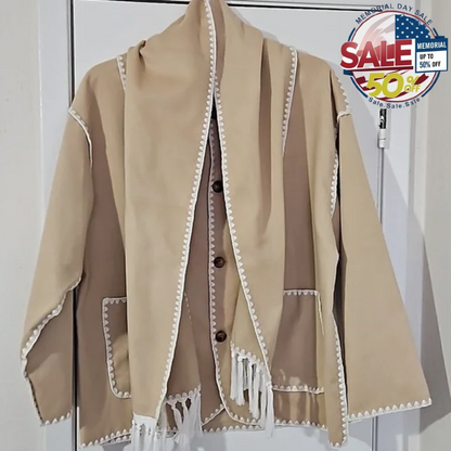 Embroidered Beige Jacket & Scarf S M L Warm Stylish Pre-Owned, Memorial Day Sale Y Pay More