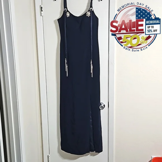 JOVANI NY Evening Dress M (6-8) Navy Blue with Scarves | Best Memorial Day Sale JOVANI NY
