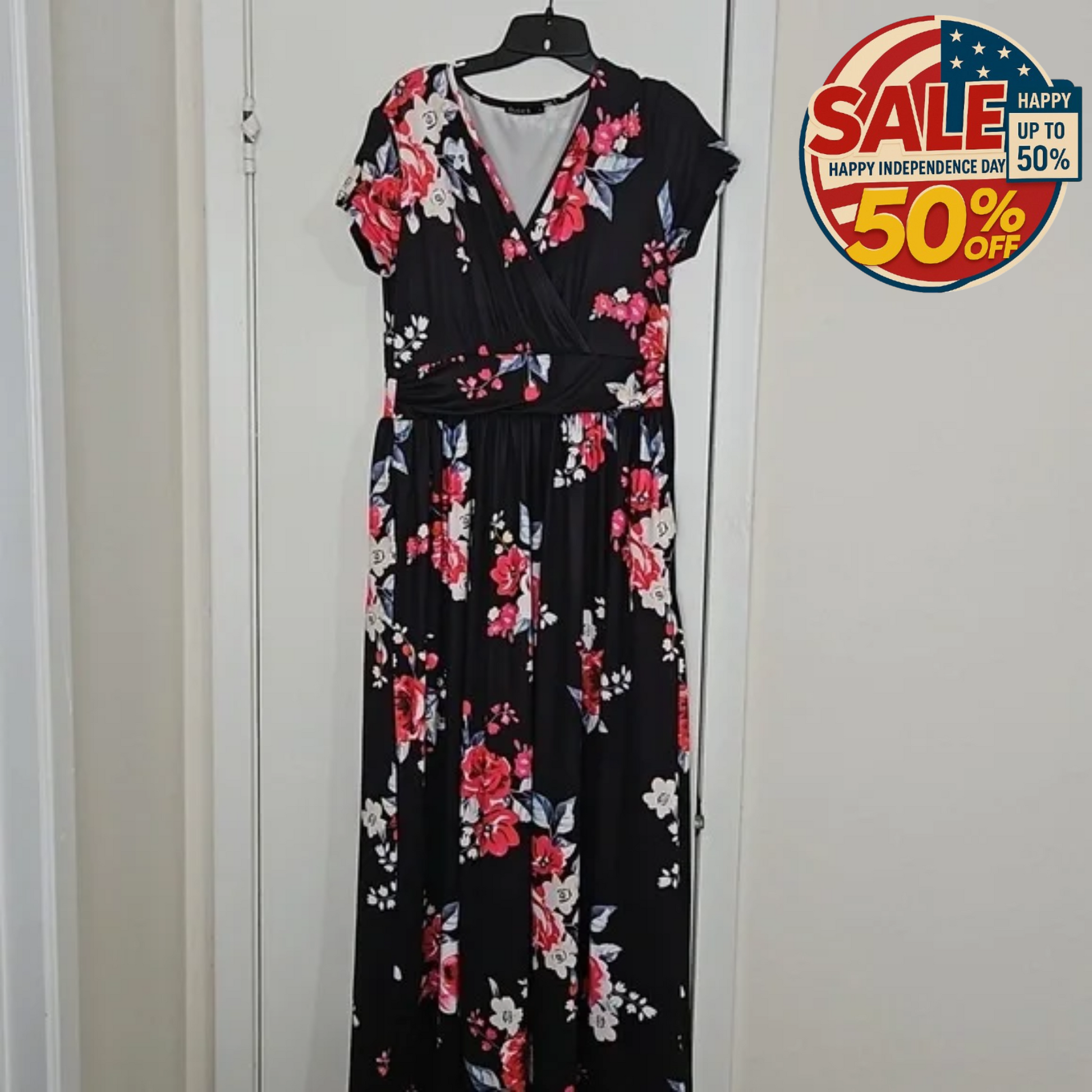 Ouges Floral Dress Size L, Short Sleeve, Side Zipper | Perfect Memorial Day Sale OUGES