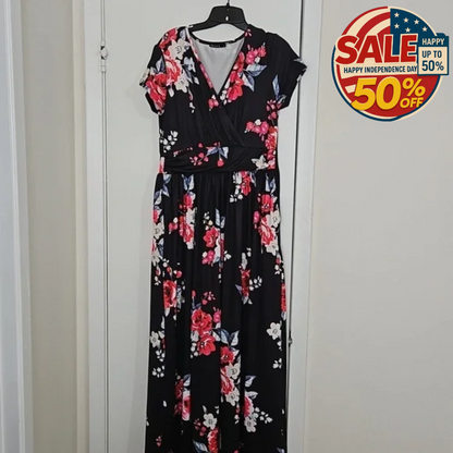 Ouges Floral Dress Size L, Short Sleeve, Side Zipper | Perfect Memorial Day Sale OUGES