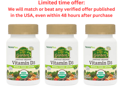 3 Packs Nature's Plus Vitamin D3 Vegan Capsules, Immune Support | Best Clearance Sale Natures Plus