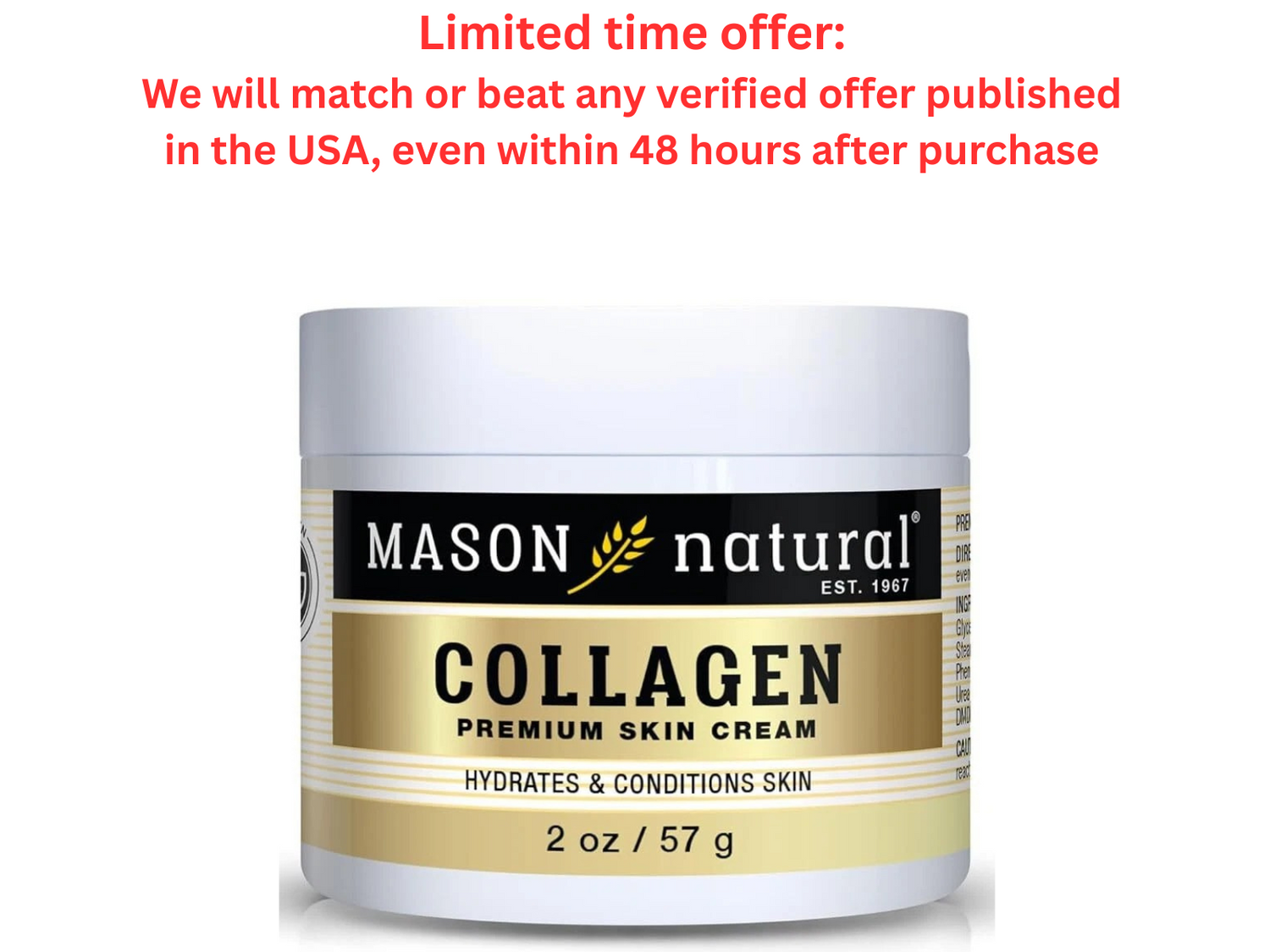 Authentic MASON NATURAL Collagen Cream, Anti-Aging Moisturizer, 2 oz Clearance Sale Y Pay More