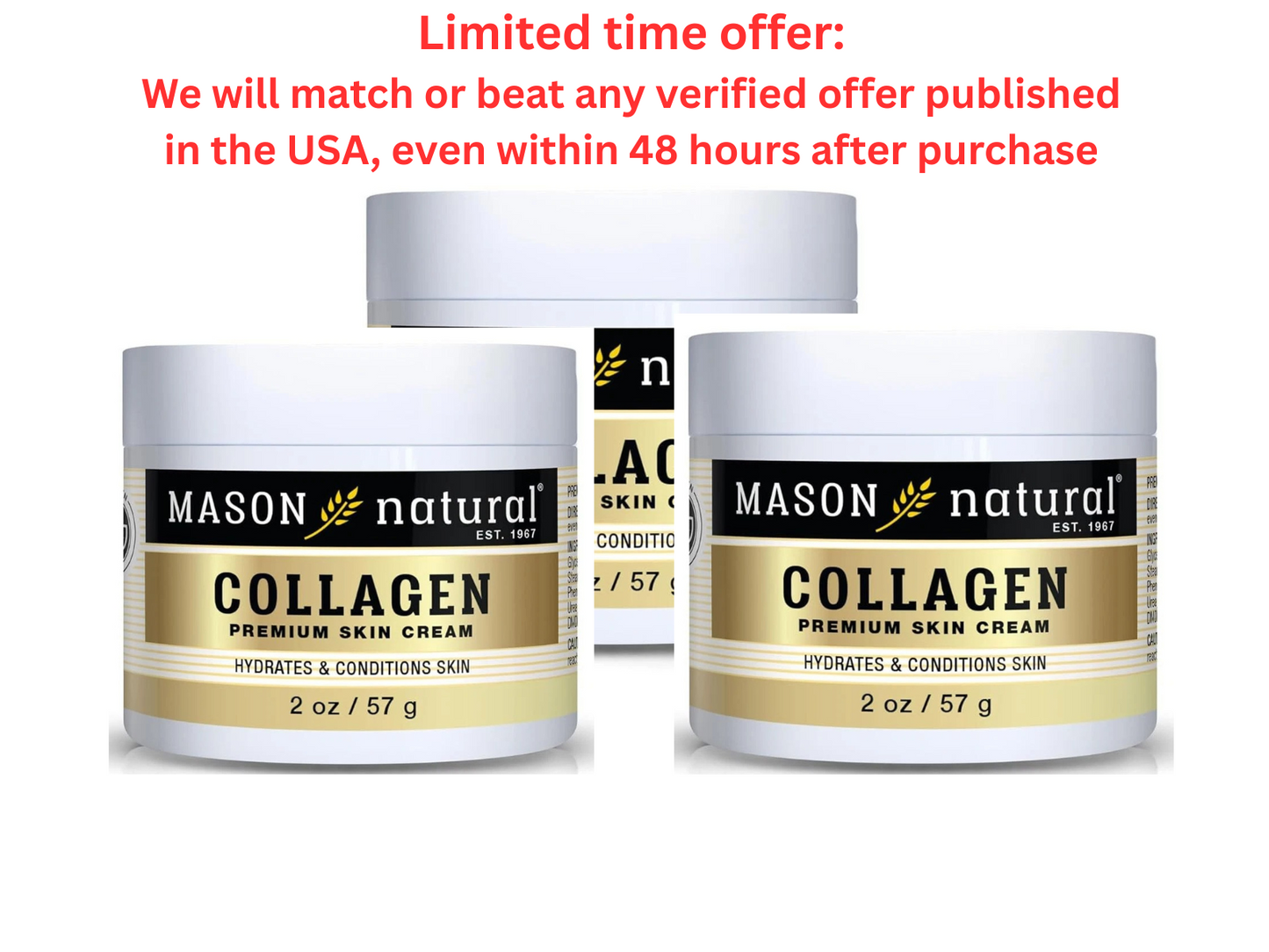Authentic MASON NATURAL Collagen Skin Cream 2oz Pear Scent, 3-Pack Clearance Sale MASON NATURAL