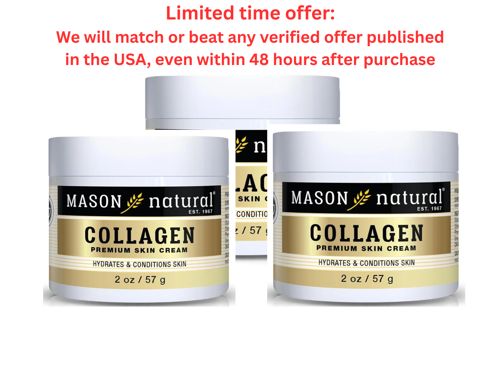 Authentic MASON NATURAL Collagen Skin Cream 2oz Pear Scent, 3-Pack Clearance Sale MASON NATURAL