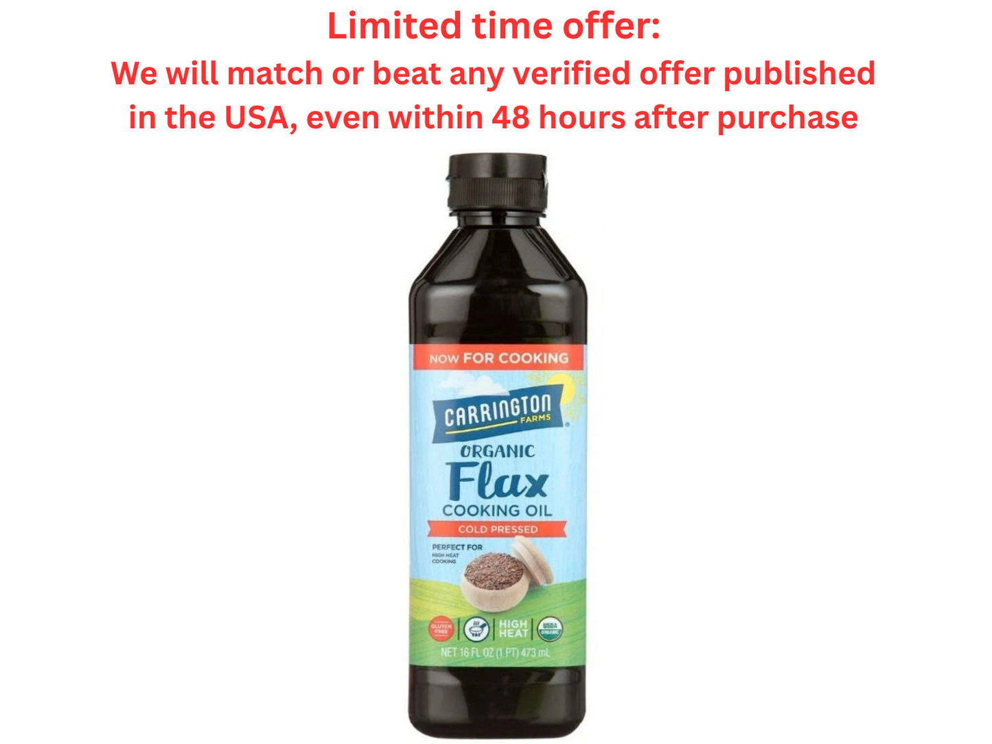 Carrington Farms Organic Flax Cooking Oil, 16oz | Cold Pressed | Clearance Sale Carrington Farms