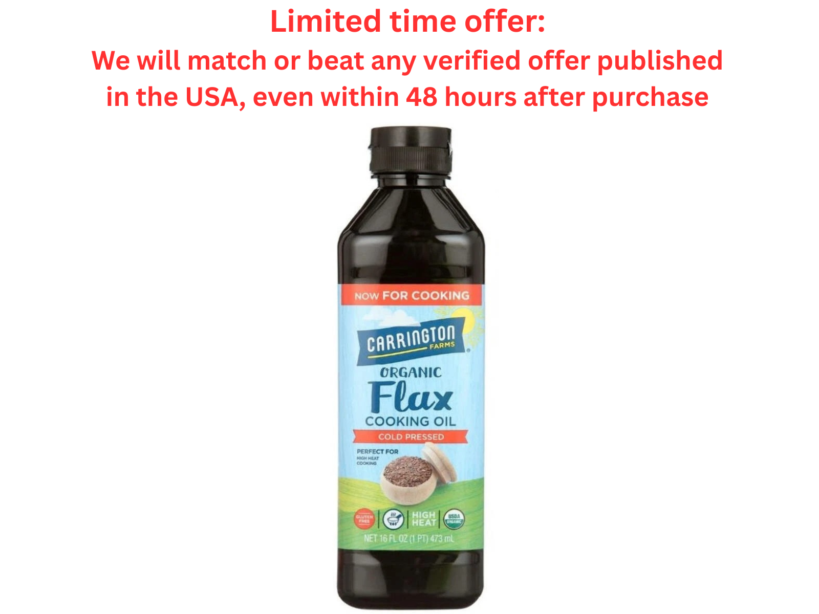 Carrington Farms Organic Flax Cooking Oil, 16oz | Cold Pressed | Clearance Sale Carrington Farms