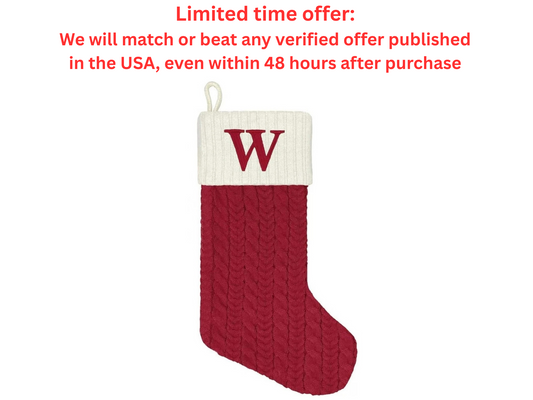 Christmas Stocking Knit Monogram Embroidered Letter (W) 21" Best Clearance Sale Y Pay More