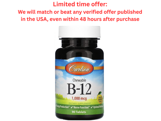 Carlson Labs B-12, 1000mcg, 90 Chewable Tablets | Best Clearance Sale Carlson