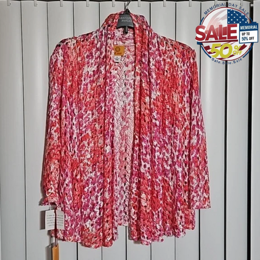 Ruby Rd Net Cardigan Size M, Red and White | Perfect For the Memorial Day Sale Ruby Rd
