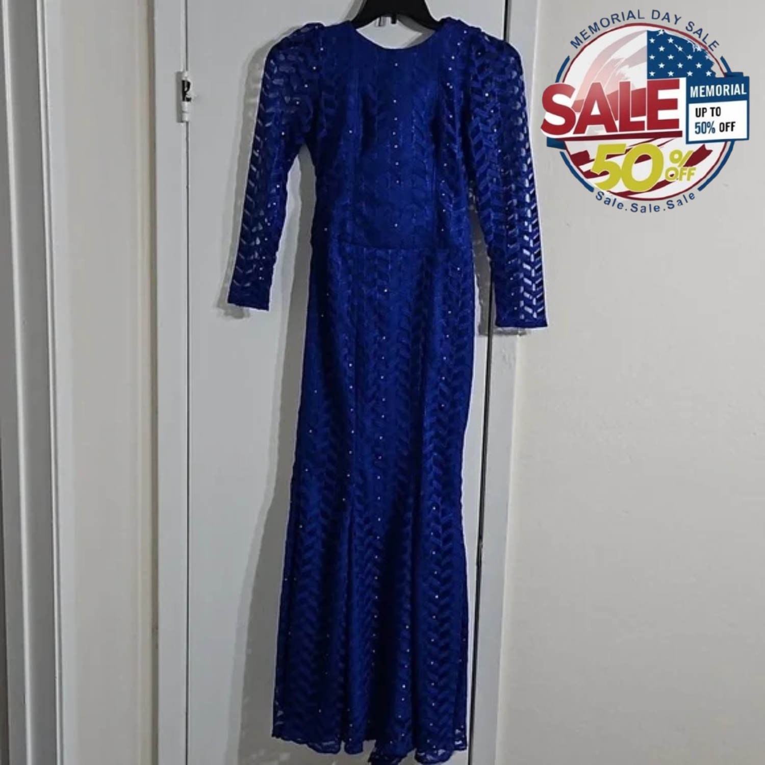 Elegant Maxi Tailor-Made Evening Dress S Lacy Sleeves Back Flap for Memorial Day Y Pay More