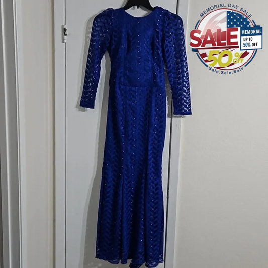 Elegant Maxi Tailor-Made Evening Dress S Lacy Sleeves Back Flap for Memorial Day Y Pay More