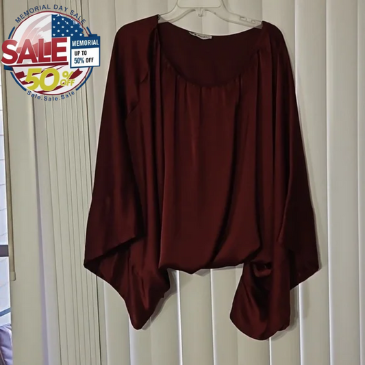 ZICZAC Burgundy Dress, Elastic Waist, Puffy Sleeves | Best For Memorial Day Sale Y Pay More