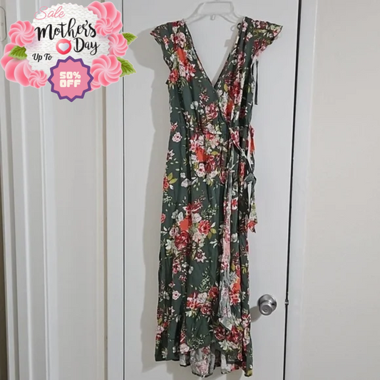 BOG COLLECTIVE Green Floral Dress Size S Length 47" | Best Mother's Day Special BOG COLLECTIVE