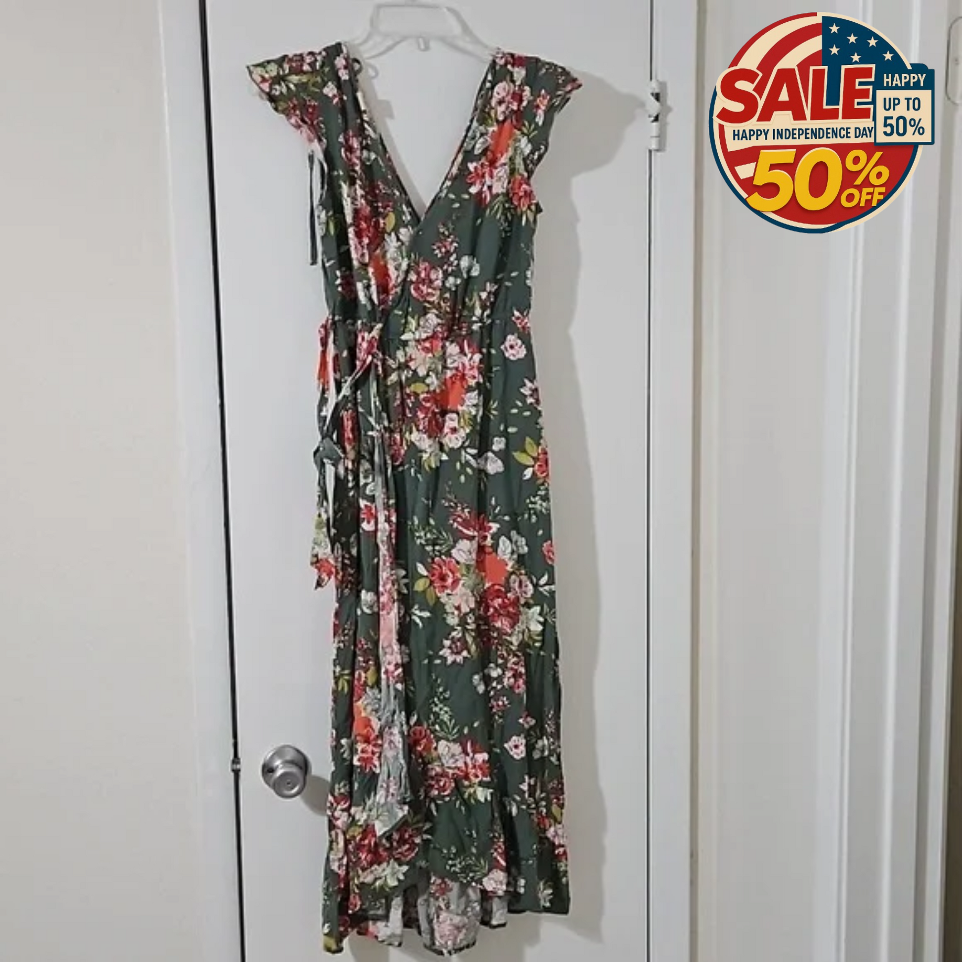 BOG COLLECTIVE Green Floral Dress Size S Length 47" | For Happy Independence Day BOG COLLECTIVE