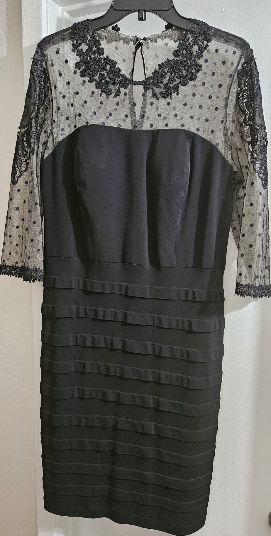 Black Dress with Embroidery & Mesh Shoulders Size S-12 | Best Clearance Sale