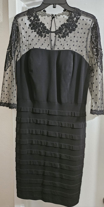 Black Dress with Embroidery & Mesh Shoulders Size S-12 | Best Clearance Sale