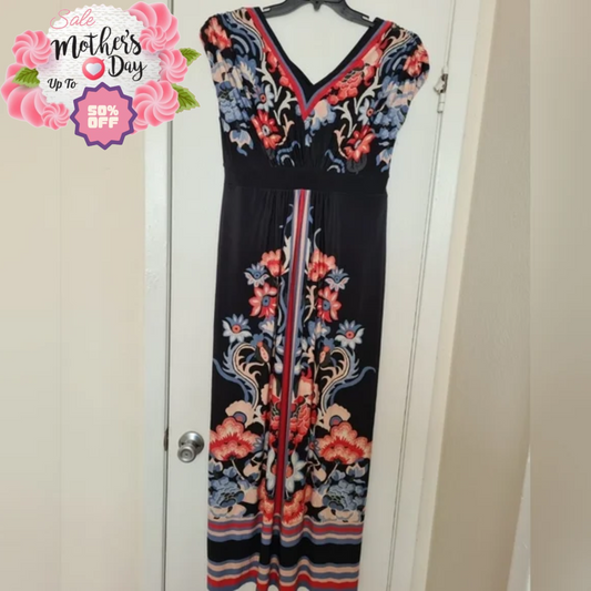 Lovely Floral Maxi Dress V Neck Size 10 Lined Pattern | Best Mother's Day Gift Y Pay More
