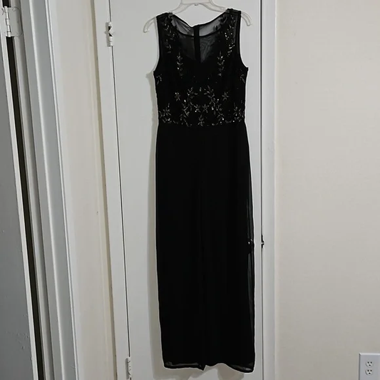 NWOT Raishma Designer Jumpsuit, S 8 Black Chiffon. Y Pay More