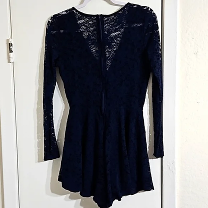 Fashion Nova Navy Blue Lace Romper S/M Y Pay More