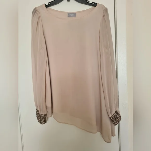 An elegant beige blouse with sequence on the sleeves Y Pay More