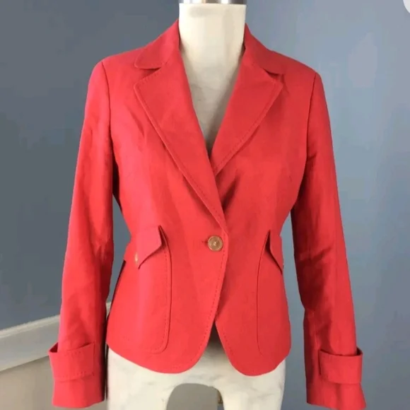 Talbots Iconic Red Salmon 4P, Cotton linen blend career casual Blazer Jacket Y Pay More