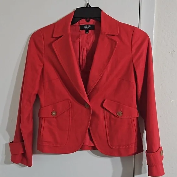 Talbots Iconic Red Salmon 4P, Cotton linen blend career casual Blazer Jacket Y Pay More