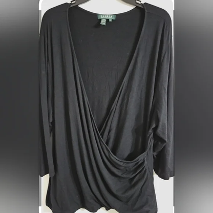 Ralph Lauren Black Knit Ruched Top 3XL Y Pay More