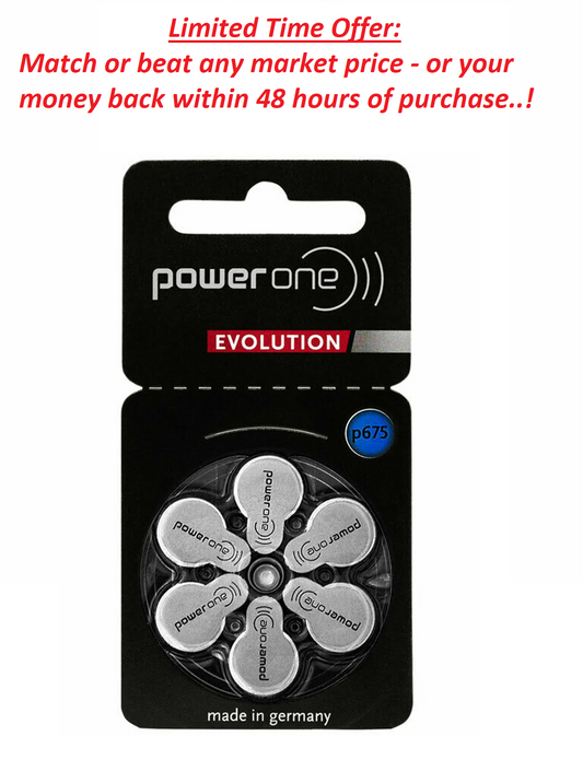 Power One Evolution 675 Hearing Aid Batteries 1.45V (6-Pack) - Clearance Sale Power One